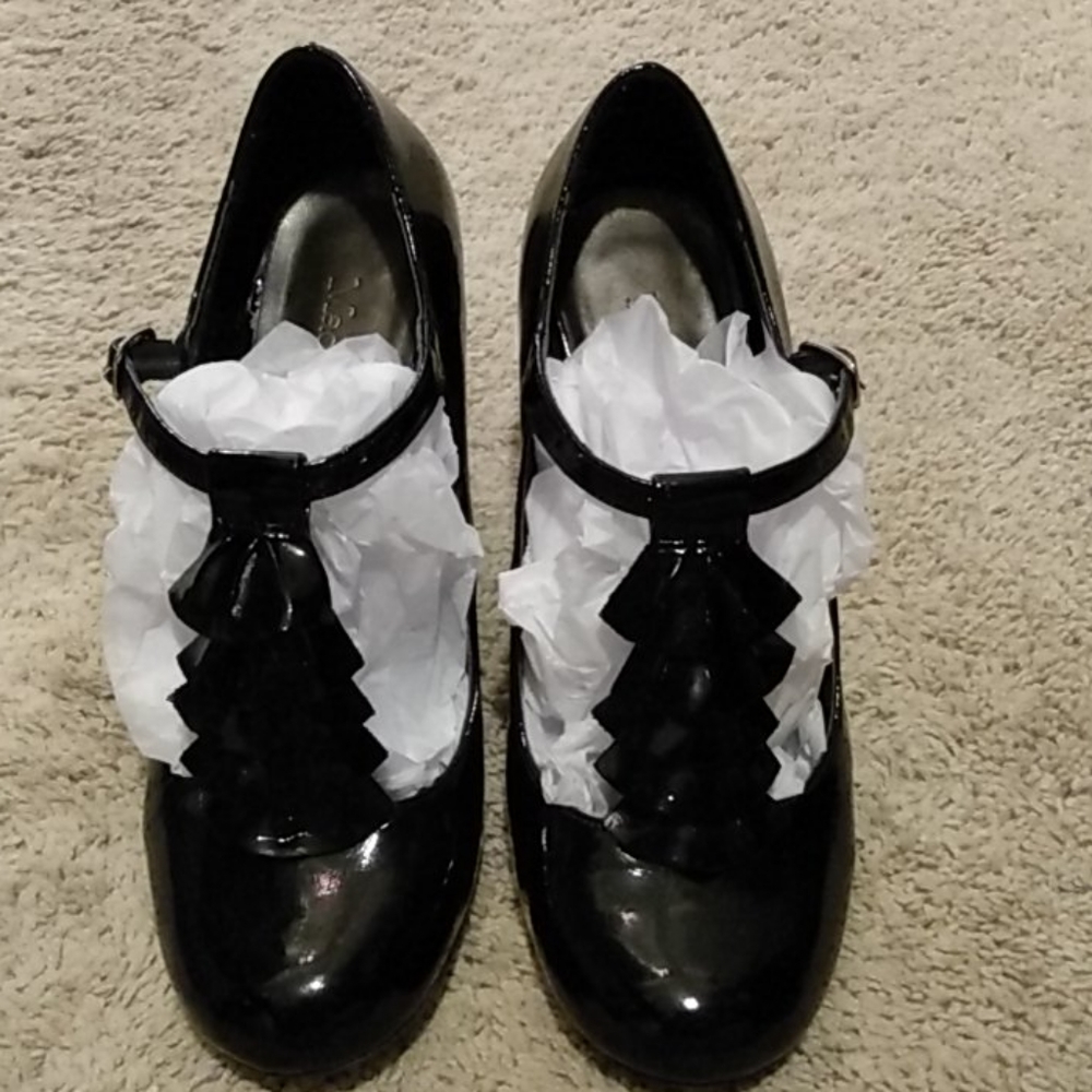 Ruffled t strap heels